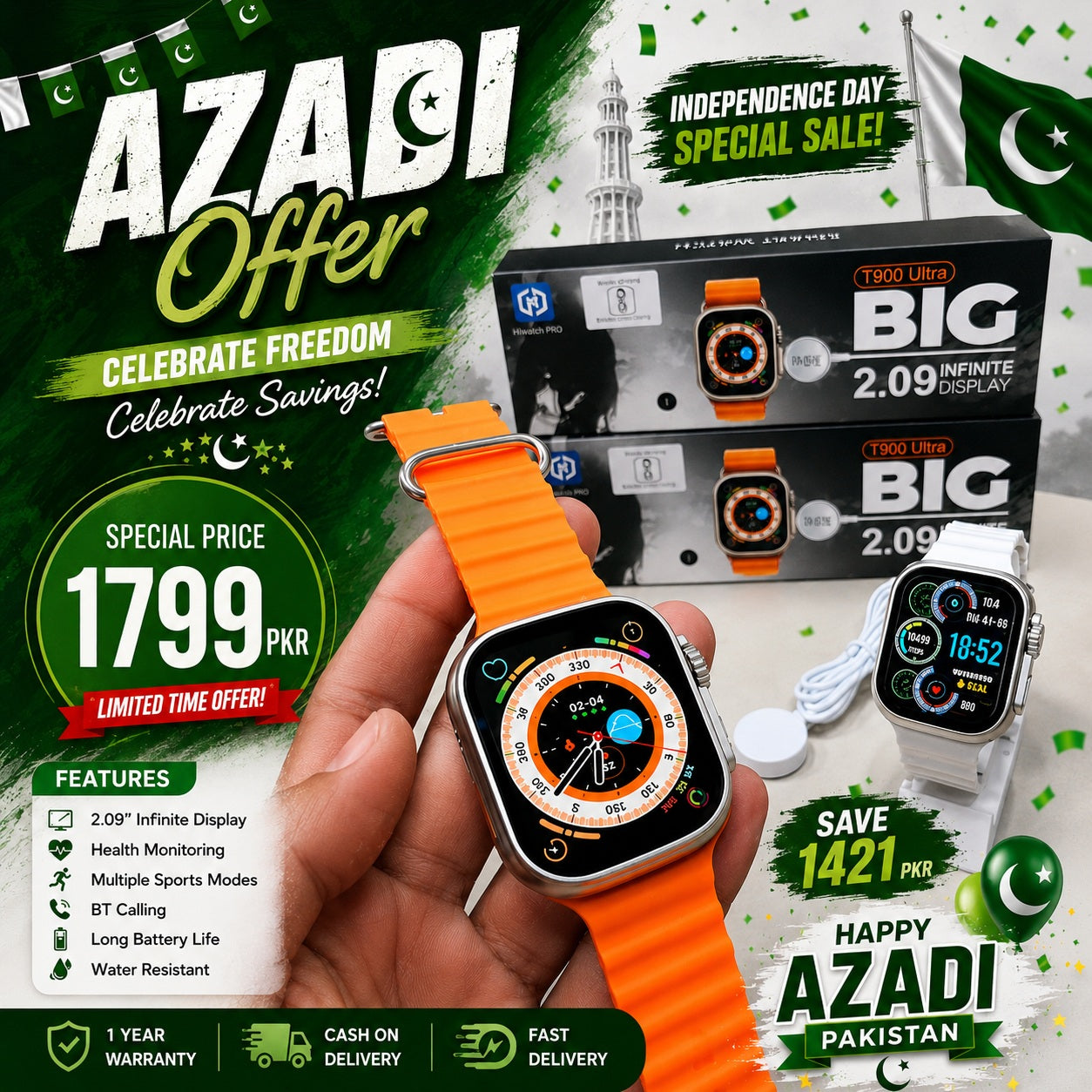 T900 Ultra Big 2.09 Smart Watch | Azadi Sale | Buy Online in Pakistan