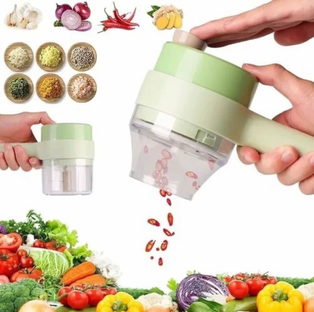Electric Vegetable Chopper Rechargeable 4 In 1 Vegetable Cutter, Slicer, Grinder & Garlic Chopper For Kitchen