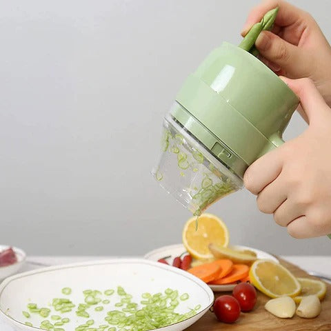 Electric Vegetable Chopper Rechargeable 4 In 1 Vegetable Cutter, Slicer, Grinder & Garlic Chopper For Kitchen